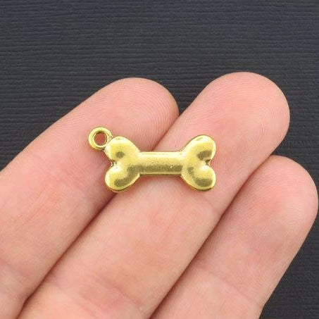 6 Dog Bone Antique Gold Tone Charms 2 Sided - GC259