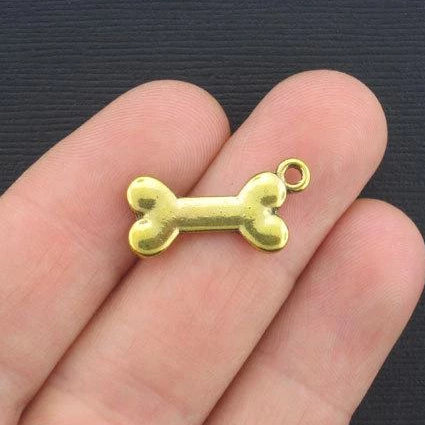 6 Dog Bone Antique Gold Tone Charms 2 Sided - GC259