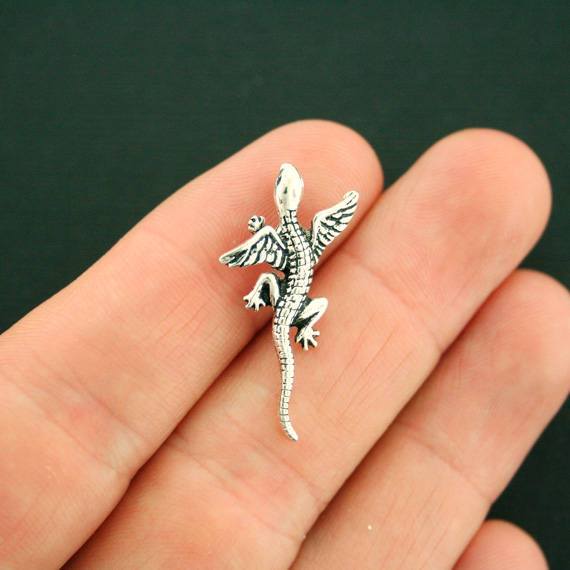 6 Dragon Antique Silver Tone Charms - SC7318