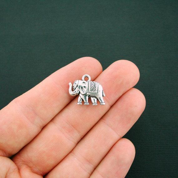 6 Elephant Antique Silver Tone Charms 2 Sided - SC6137