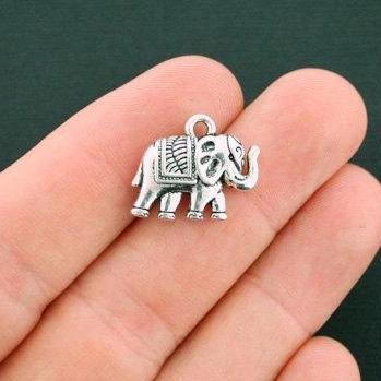 6 Elephant Antique Silver Tone Charms 2 Sided - SC6137