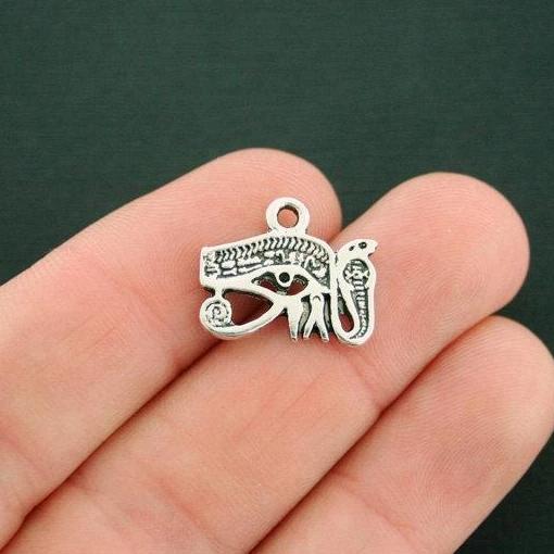 6 Eye of Horus Antique Silver Tone Charms with Inset Rhinestone - SC7536