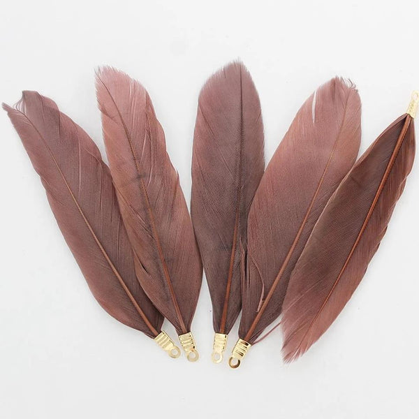 Feather Pendants - Gold Tone and Brown - 6 Pieces - Z700