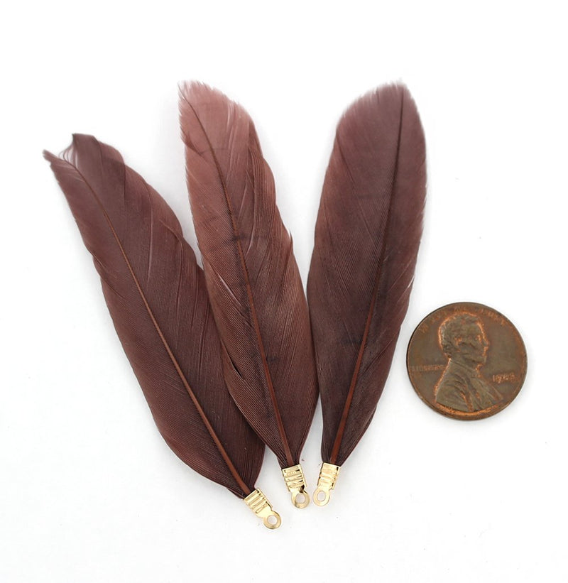 Feather Pendants - Gold Tone and Brown - 6 Pieces - Z700