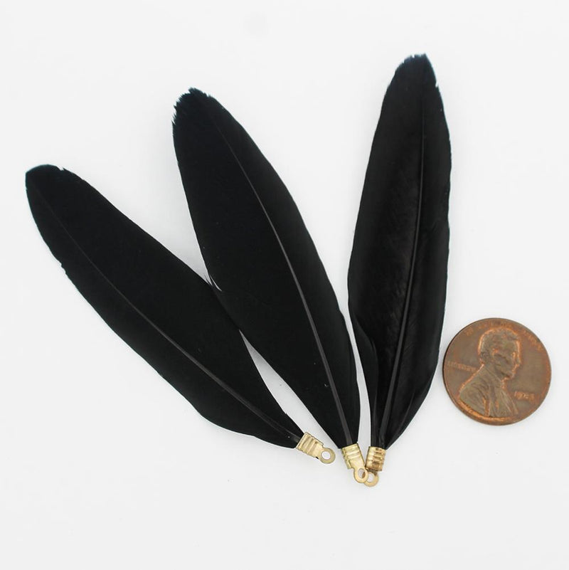 Feather Pendants - Gold Tone and Black - 6 Pieces - Z701