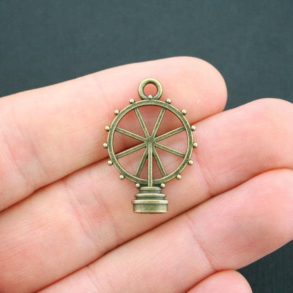 6 Ferris Wheel Antique Bronze Tone Charms 2 Sided - BC1112