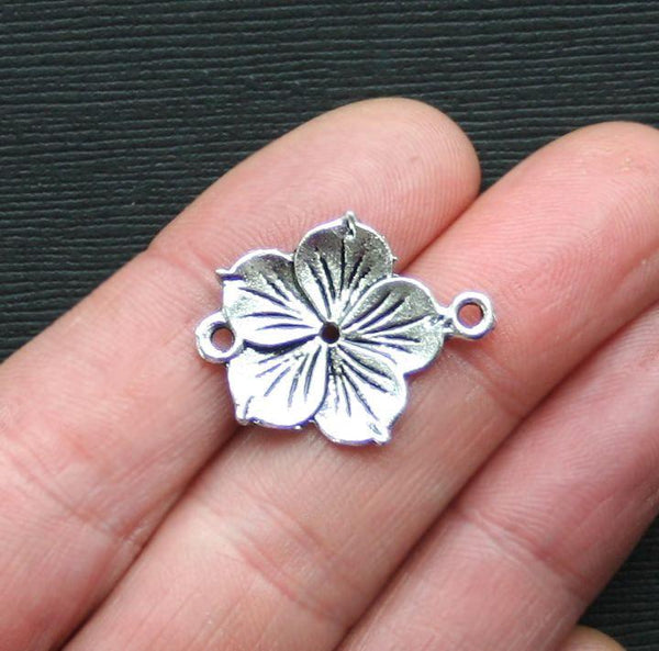 6 Flower Connector Antique Silver Tone Charms - SC2859
