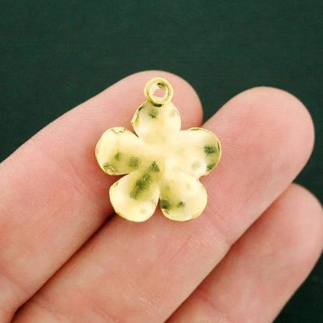 6 Flower Gold Tone Charms - GC408