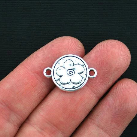 6 breloques de ton argent antique connecteur fleur 2 faces - SC110
