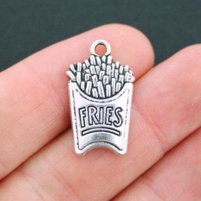 6 French Fries Antique Silver Tone Charms - SC5040