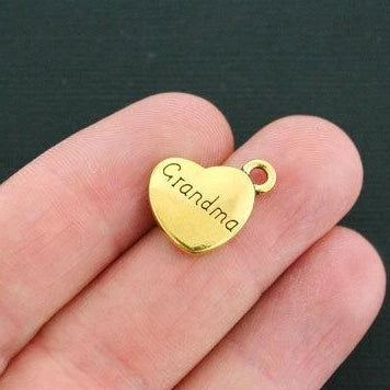 6 Grandma Heart Antique Gold Tone Charms 2 Sided - GC495