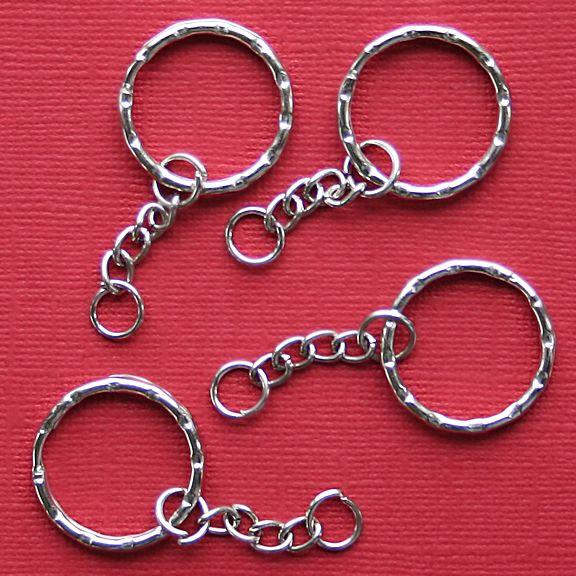Silver Tone Key Rings with Attached Chain - 20mm - 6 Pieces - Z005