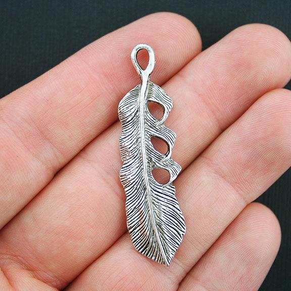 6 Feather Antique Silver Tone Charms - SC028