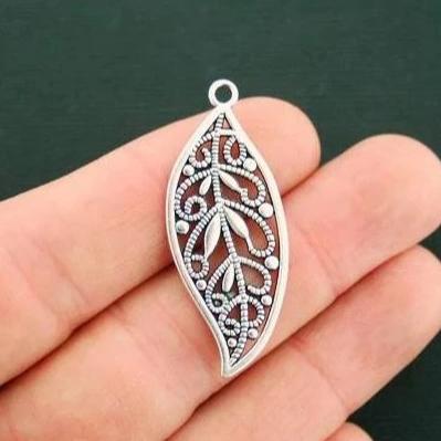 6 Leaf Antique Silver Tone Charms 2 Sided - SC6908