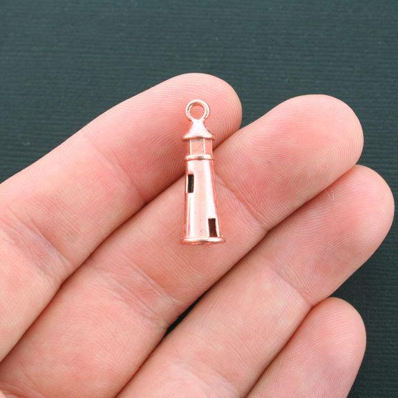 6 Lighthouse Antique Rose Gold Tone Charms 3D - GC422