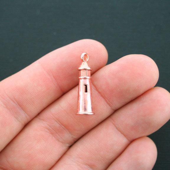6 Lighthouse Antique Rose Gold Tone Charms 3D - GC422