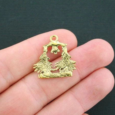 6 Merry Christmas Antique Gold Tone Charms - GC070