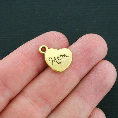 6 breloques de ton or antique coeur de maman 2 faces - GC488