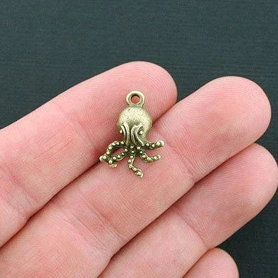 6 Octopus Antique Bronze Tone Charms - BC277