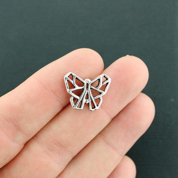 6 Origami Butterfly Connector Antique Silver Tone Charms 2 Sided - SC7622