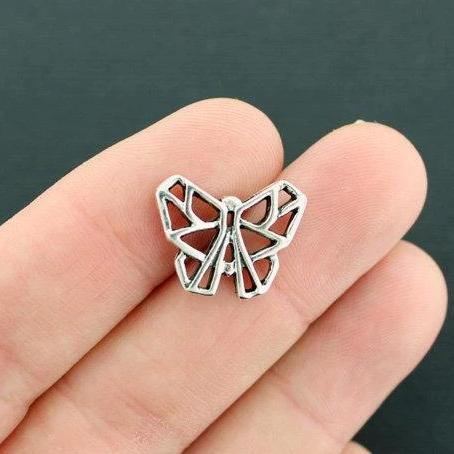 6 Origami Butterfly Connector Antique Silver Tone Charms 2 Faces - SC7622