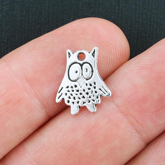 6 Owl Antique Silver Tone Charms 2 Sided - SC3818