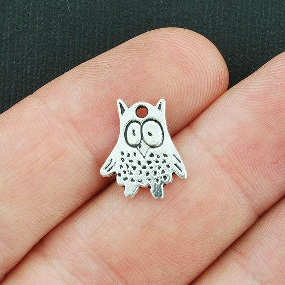6 Owl Antique Silver Tone Charms 2 Sided - SC3818