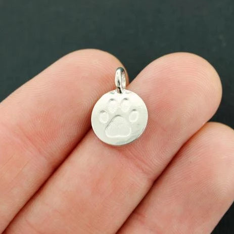 6 Paw Print Silver Tone Charms 2 Sided - SC665