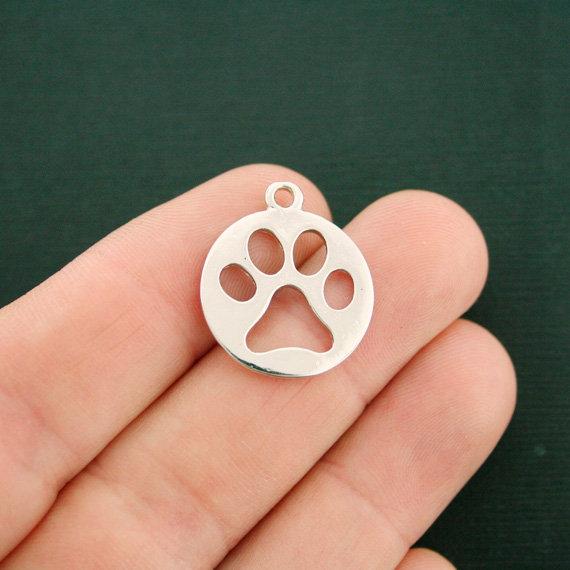 6 Paw Print Silver Tone Charms 2 Sided - SC7545