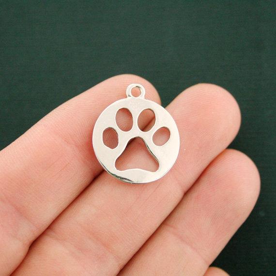 6 Paw Print Silver Tone Charms 2 Sided - SC7545