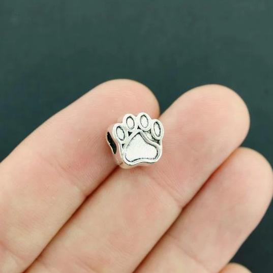 Paw Print Spacer Beads 11mm x 10mm - Silver Tone - 6 Beads - SC7713