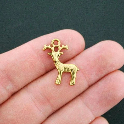 6 Reindeer Antique Gold Tone Charms 2 Sided - XC031