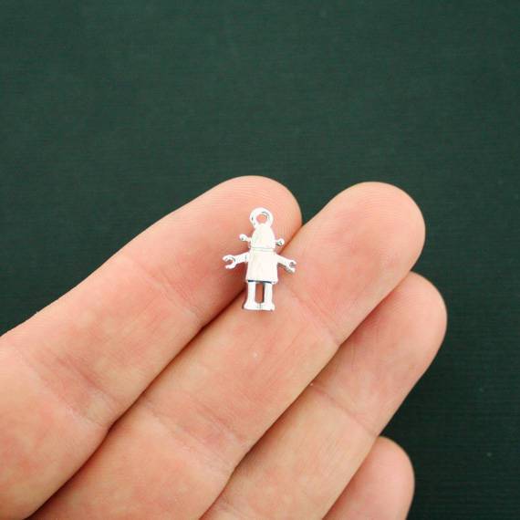 6 Robot Antique Silver Tone Charms - SC7246