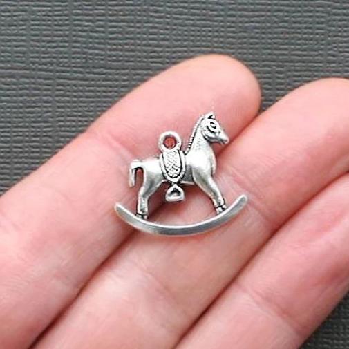 6 Rocking Horse Antique Silver Tone Charms - SC2384