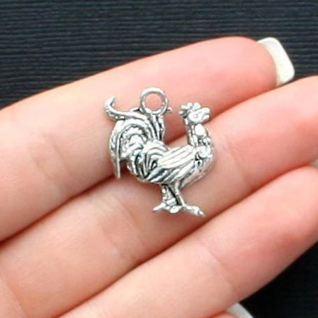 6 Rooster Antique Silver Tone Charms - SC1737