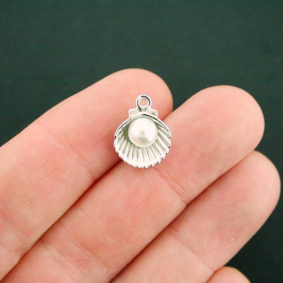 6 Seashell Antique Silver Tone Charms - SC7445