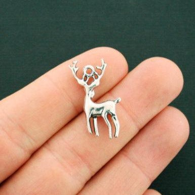 6 Stag Antique Silver Tone Charms 3D - SC2389