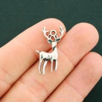 6 Stag Antique Silver Tone Charms 3D - SC2389