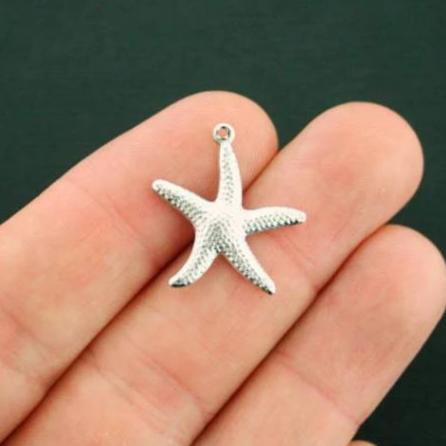 6 Starfish Silver Tone Stainless Steel Charms - MT518