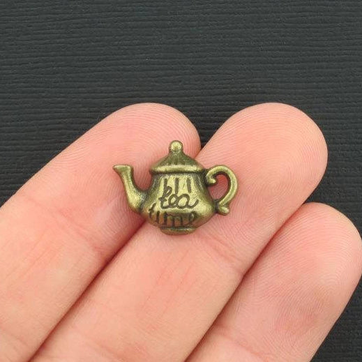 6 Teapot Antique Bronze Tone Charms - BC197