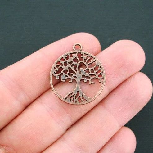 6 Tree of Life Antique Copper Tone Charms 2 Sided - BC1365