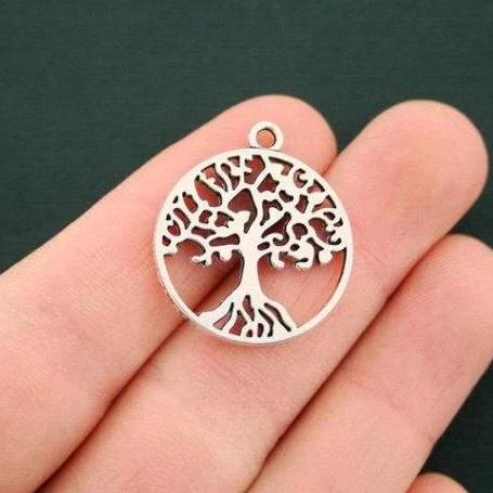 6 Tree of Life Antique Silver Tone Charms 2 Sided - SC3170