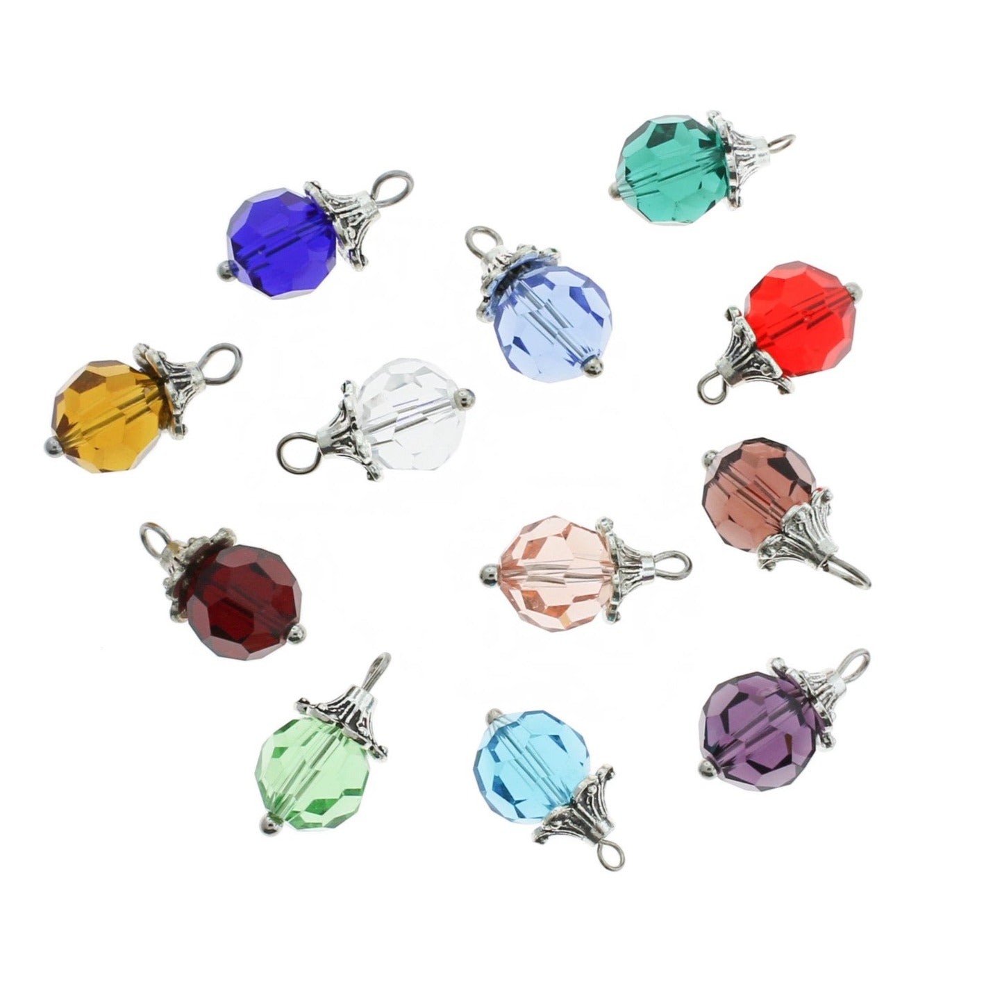 60 Birthstone Silver Tone Charms 10mm - 5 Full Year Sets - DBD560
