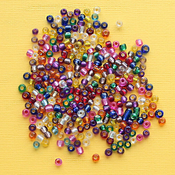 Seed Glass Beads 3mm x 3.5mm - Assorted Silverlined Rainbow Colors - 2 oz 41g 600 Beads - BD138