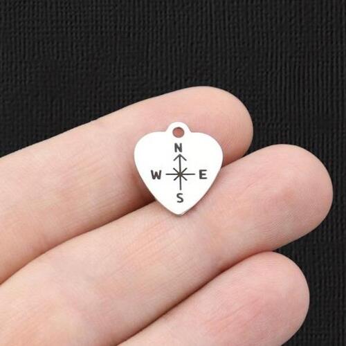 Compass Stainless Steel Small Heart Charms - BFS012-6008