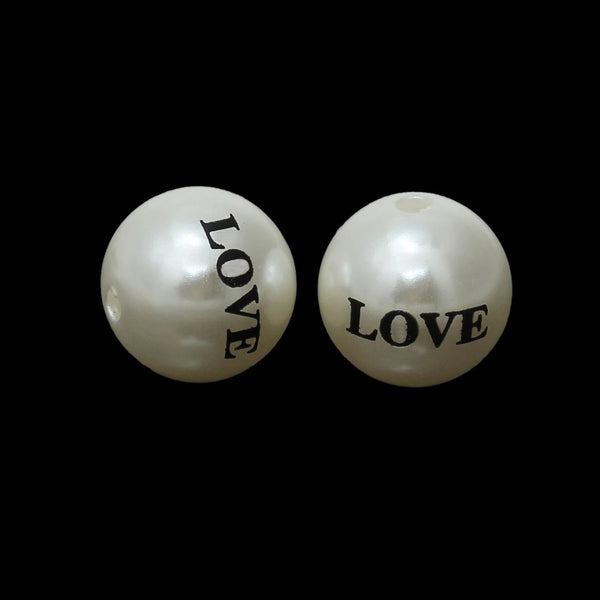 Round Acrylic Beads 20mm - Pearl White LOVE - 5 Beads - BD712