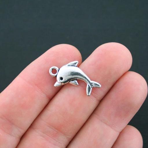 BULK 50 Dolphin Antique Silver Tone Charms 2 Sided - SC4313