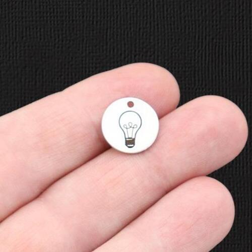 Light Bulb Stainless Steel 13mm Round Charms - BFS007-6027