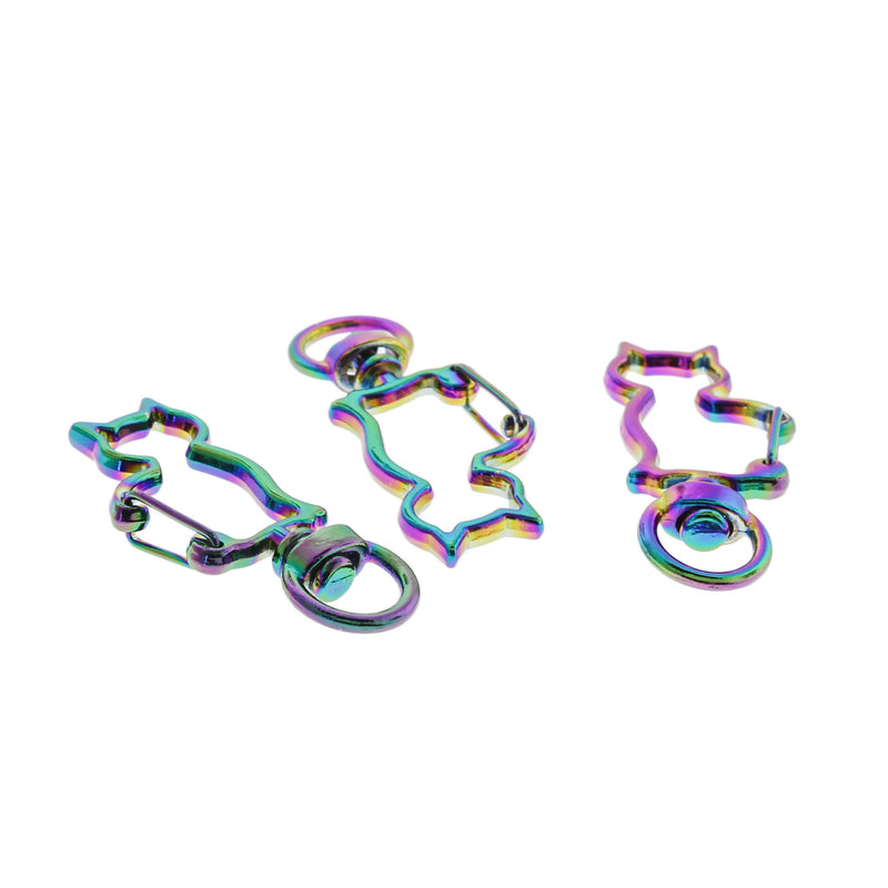 Cat Rainbow Electroplated Key Rings - 42mm x 18mm - 2 Pieces - FD137