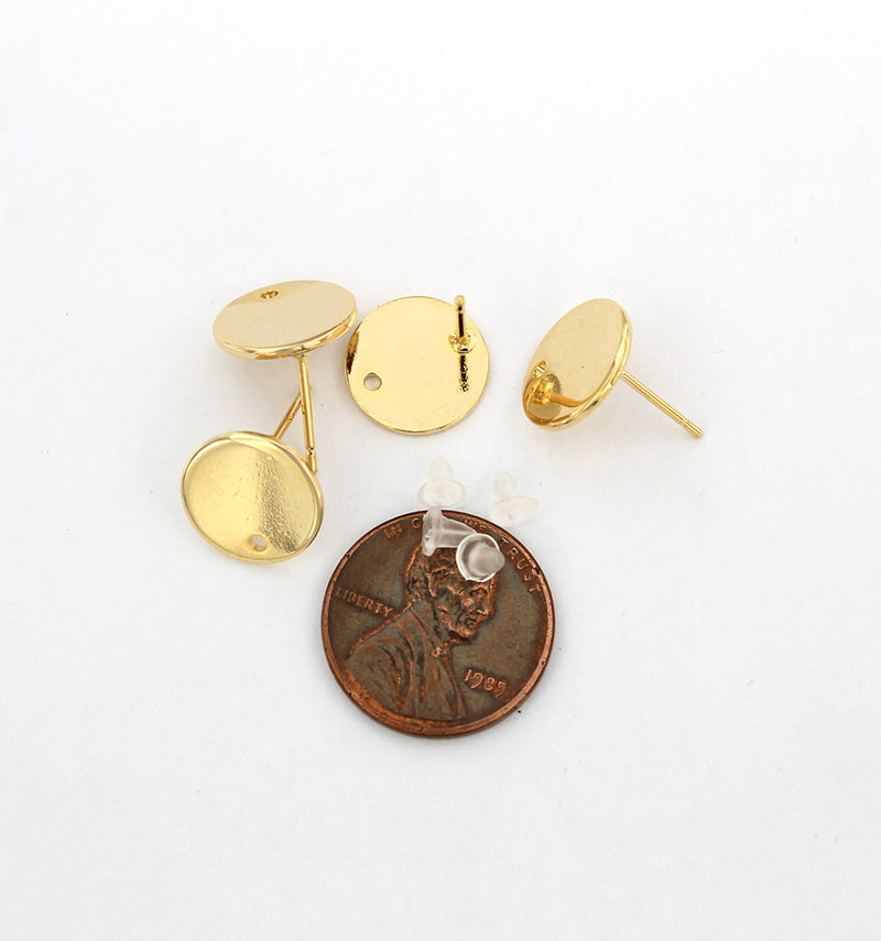Boucles d'oreilles dorées - Bases de clous - 12 mm x 12 mm - 2 pièces 1 paire - Z954